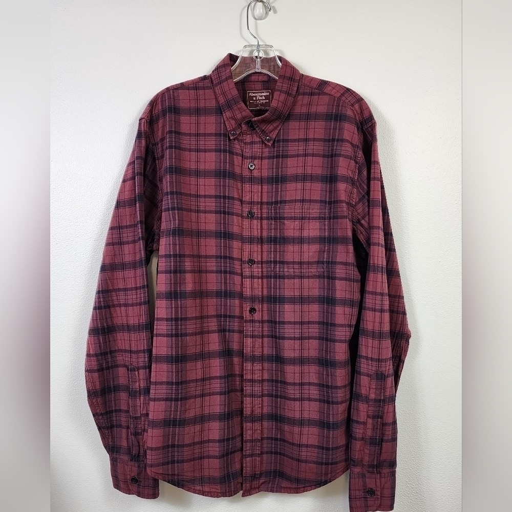 Abercrombie & Fitch Men's Red Plaid Button Front Shirt Standard Fit, sz LG - Picture 8 of 16